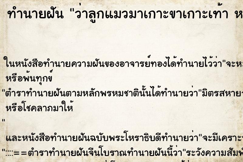 ทำนายฝันว่าลูกแมวมาเกาะขาเกาะเท้าหลายตัว ทำนายฝันทำนายฝันว่าลูกแมวมาเกาะขาเกาะเท้าหลายตัว
